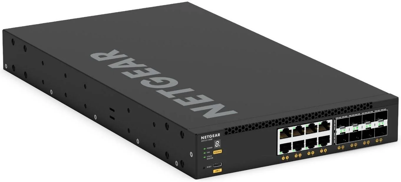 سوئیچ مدیریتی Netgear XSM4316 با 8 پورت 10G/Multi-Gig و 8 پورت SFP+، 16 پورت (8x 10G/Multi-Gig, 8x 10G SFP+)، NETGEAR ProSAFE، NETGEAR IGMP Plus، منبع تغذیه داخلی 240W، مشکی | M4350-8X8F سوئیچ مدیریتی Netgear XSM4316 با 8 پورت 10G/Multi-Gig و 8 پورت SFP+، 16 پورت (8x 10G/Multi-Gig, 8x 10G SFP+)، NETGEAR ProSAFE، NETGEAR IGMP Plus، منبع تغذیه داخلی 240W، مشکی | M4350-8X8F