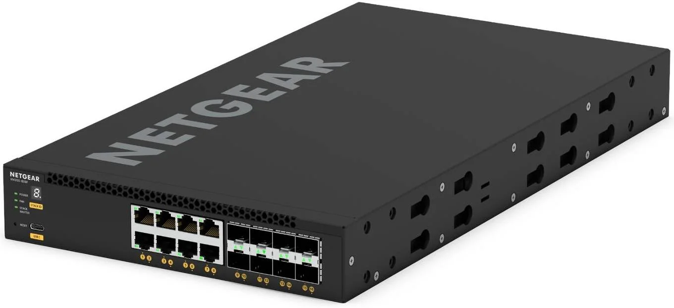 سوئیچ مدیریتی Netgear XSM4316 با 8 پورت 10G/Multi-Gig و 8 پورت SFP+، 16 پورت (8x 10G/Multi-Gig, 8x 10G SFP+)، NETGEAR ProSAFE، NETGEAR IGMP Plus، منبع تغذیه داخلی 240W، مشکی | M4350-8X8F سوئیچ مدیریتی Netgear XSM4316 با 8 پورت 10G/Multi-Gig و 8 پورت SFP+، 16 پورت (8x 10G/Multi-Gig, 8x 10G SFP+)، NETGEAR ProSAFE، NETGEAR IGMP Plus، منبع تغذیه داخلی 240W، مشکی | M4350-8X8F