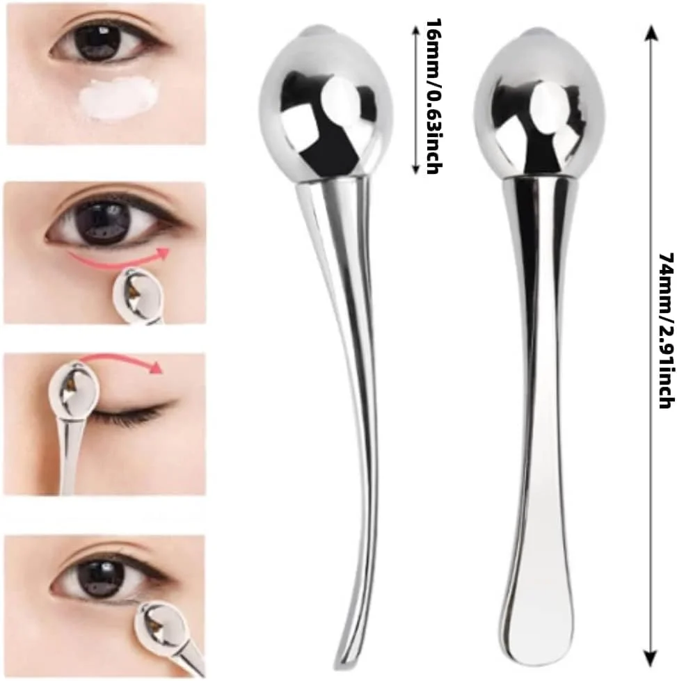 ابزار ماساژور دور چشم فلزی، ماساژور غلتکی صورت و چشم، رفع خستگی و پف زیر چشم، کاهش چین و چروک و تیرگی، مناسب برای دختران، دانشجویان و بانوان - 2 عدد