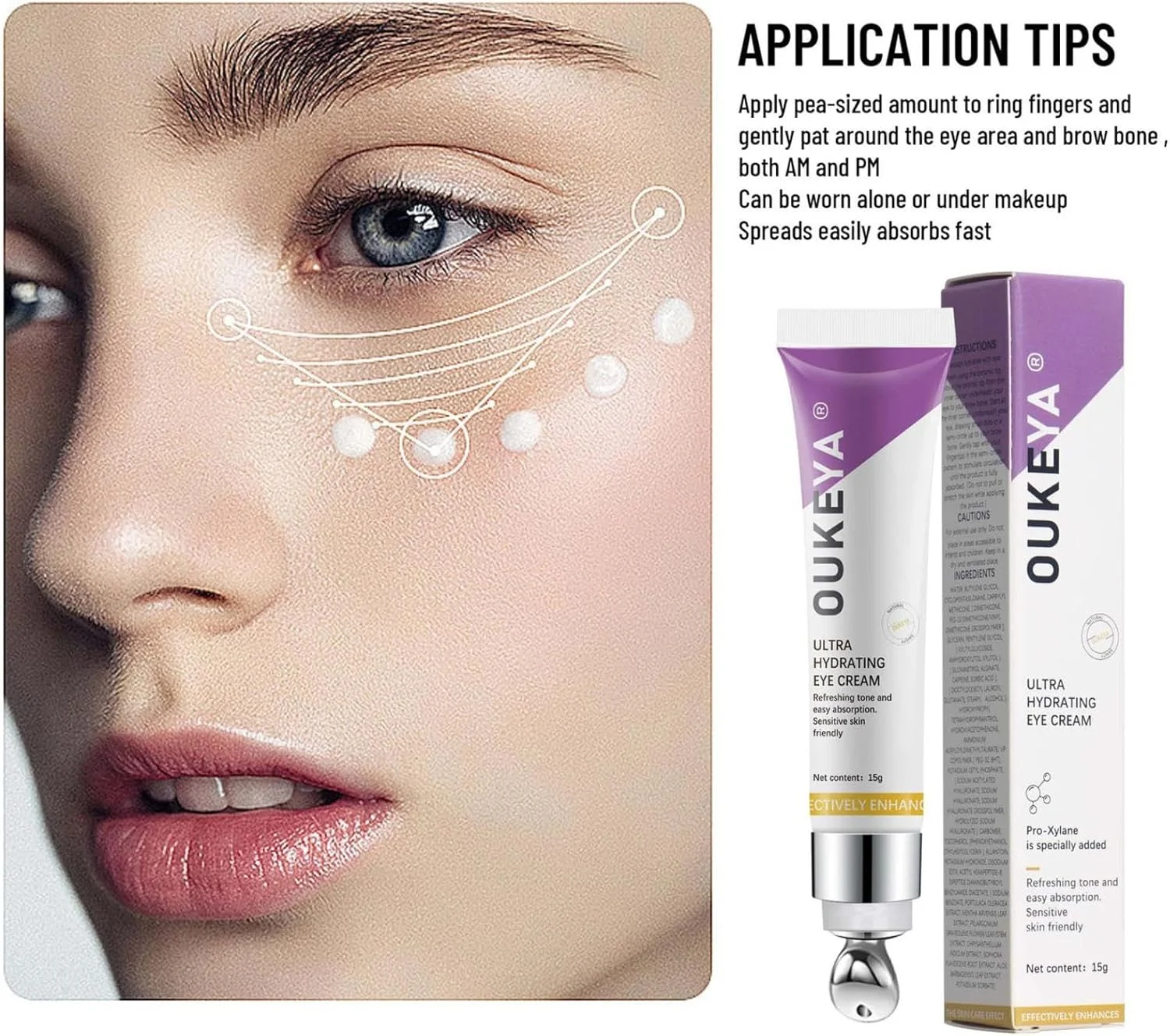 کرم دور چشم اوکیا، کرم دور چشم فوق آبرسان، کرم دور چشم برای سیاهی و پف زیر چشم، کرم دور چشم کافئین دار، کرم دور چشم ضد چروک، لیفتینگ و سفت کننده پوست دور چشم، کرم دور چشم جادویی (2 عدد)