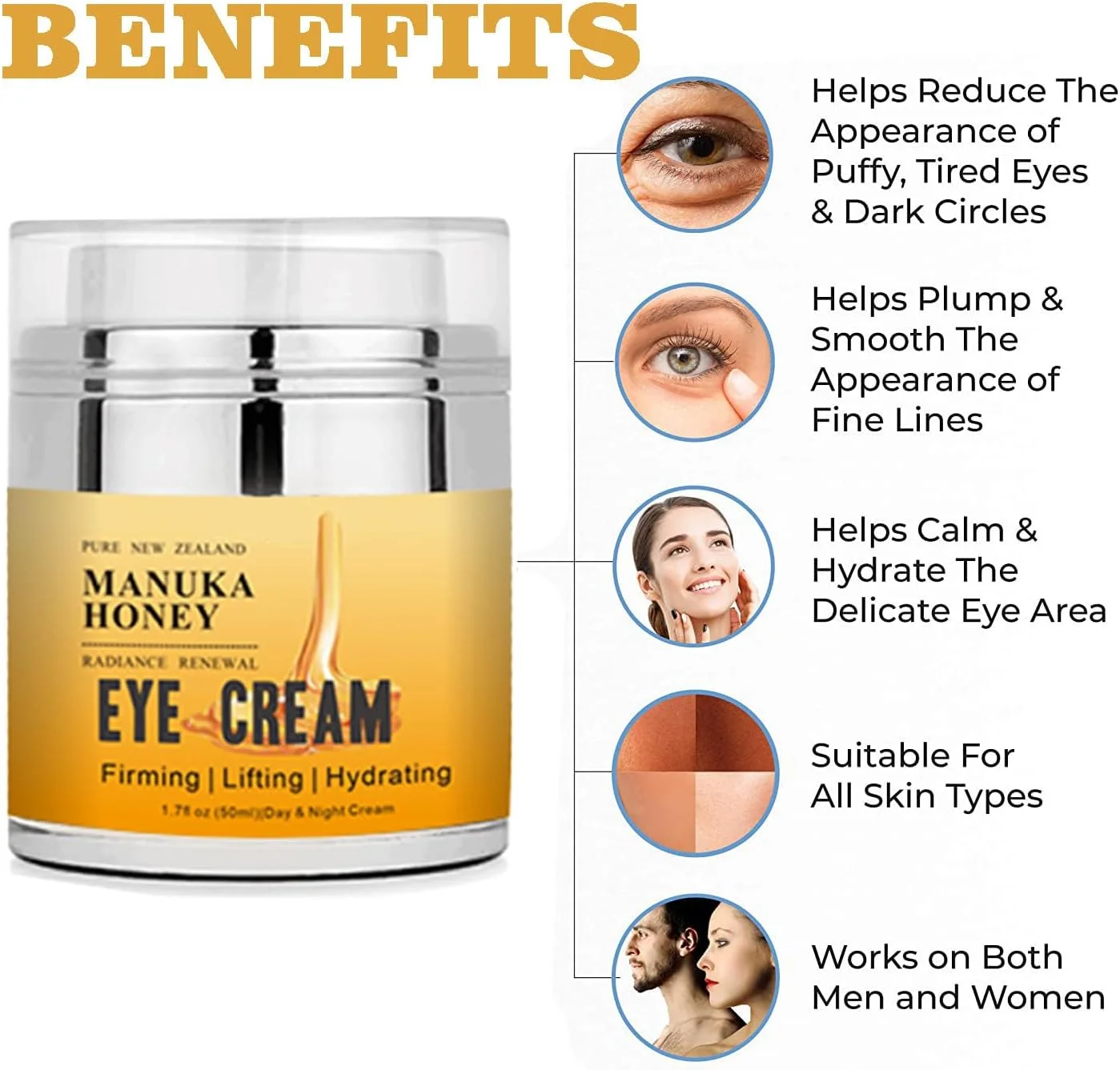 کرم دور چشم عسل مانوکا - کرم دور چشم برای سیاهی و پف، بهبود ظاهر خطوط ریز و چین و چروک، کرم سفت کننده و ضد چروک زیر چشم، کرم آبرسان زیر چشم برای سیاهی دور چشم - 50 میلی لیتر کرم دور چشم عسل مانوکا - کرم دور چشم برای سیاهی و پف، بهبود ظاهر خطوط ریز و چین و چروک، کرم سفت کننده و ضد چروک زیر چشم، کرم آبرسان زیر چشم برای سیاهی دور چشم - 50 میلی لیتر