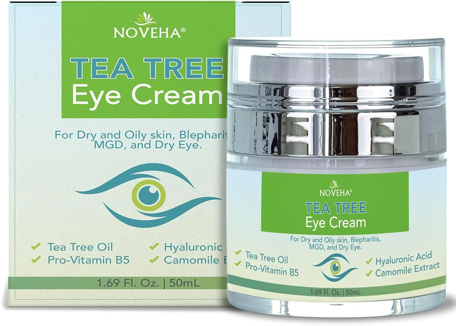 کرم دور چشم حاوی روغن درخت چای نووها - کرم پلک برای پوست خشک و دارای خارش، جای زخم | درمان کرم مرطوب کننده صورت - 50 میلی لیتر