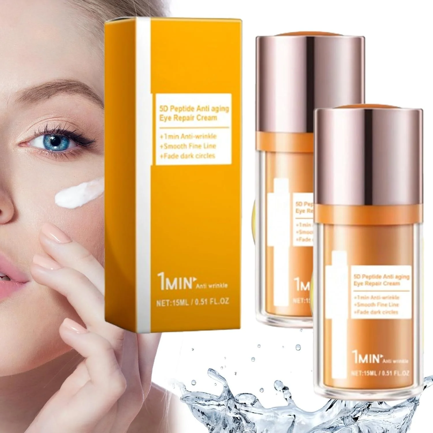 کرم دور چشم پپتیدی 5D، کاهش دهنده چین و چروک و تیرگی، کرم آبرسان برای پوست نرم تر، مناسب برای انواع پوست (15 میلی لیتر، 2 عدد)