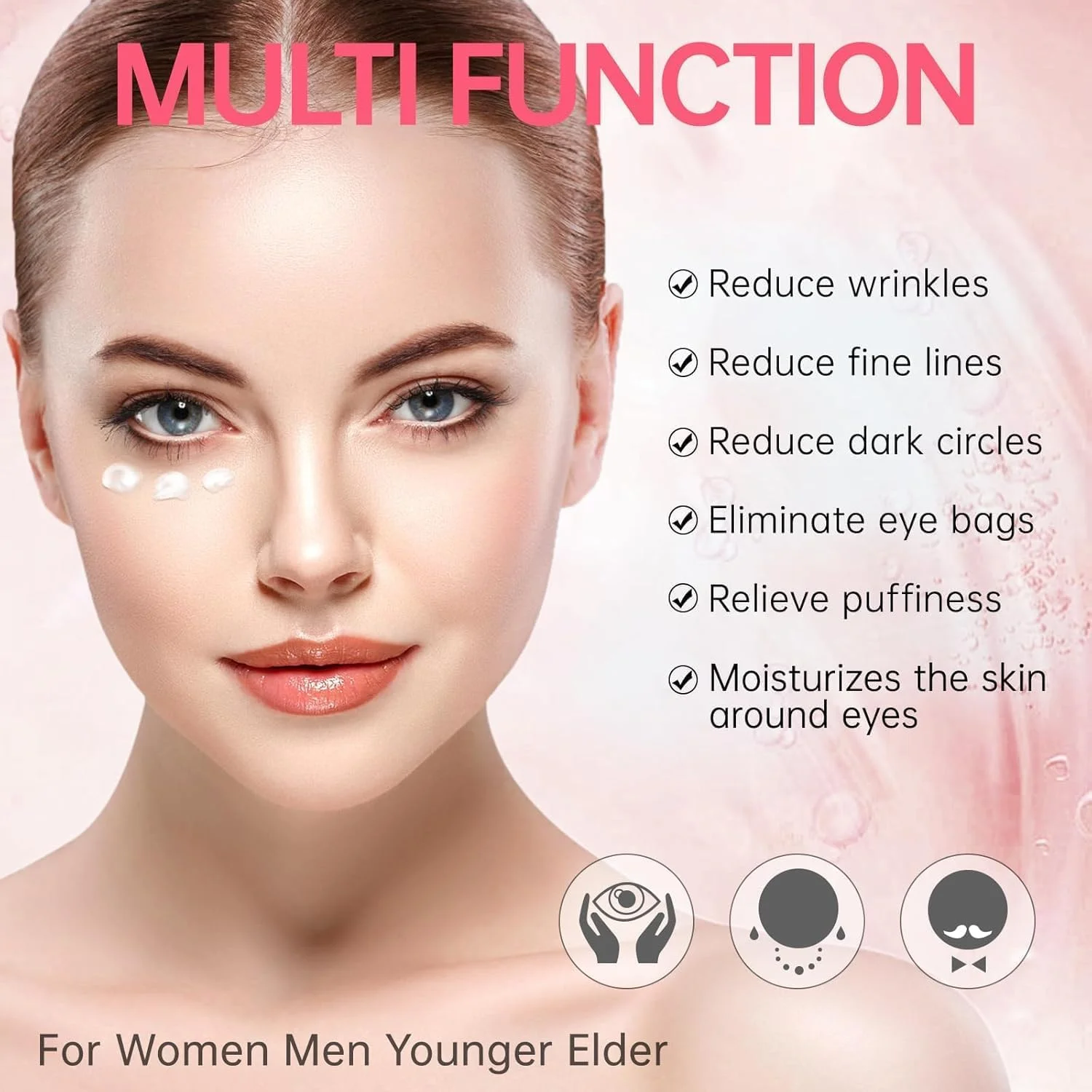 کرم دور چشم کاهش فوری پف زیر چشم، کرم دور چشم جوانی: ضد چروک، آبرسان، روشن کننده حلقه های تیره، سفت کننده پوست، طبیعی، ترمیم سریع چروک