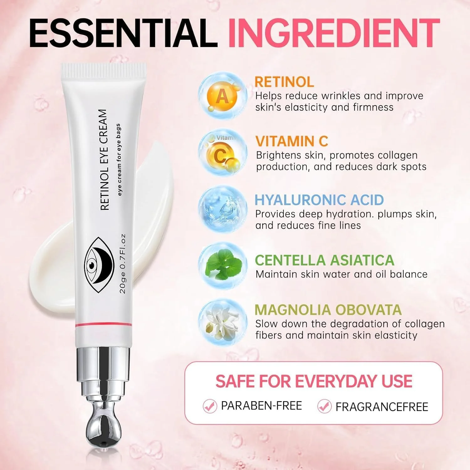 کرم دور چشم کاهش فوری پف زیر چشم، کرم دور چشم جوانی: ضد چروک، آبرسان، روشن کننده حلقه های تیره، سفت کننده پوست، طبیعی، ترمیم سریع چروک