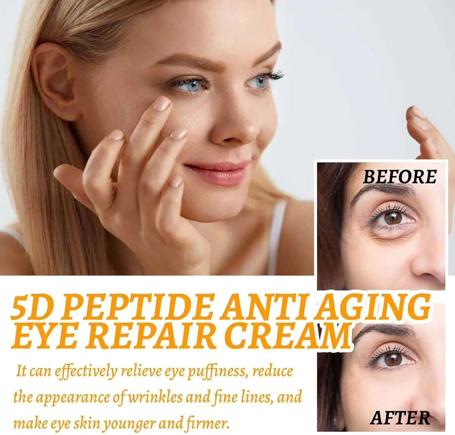 کرم دور چشم پپتیدی 5D، کاهش دهنده چین و چروک و تیرگی، کرم آبرسان برای پوست نرم تر، مناسب برای انواع پوست (15 میلی لیتر، 2 عدد)