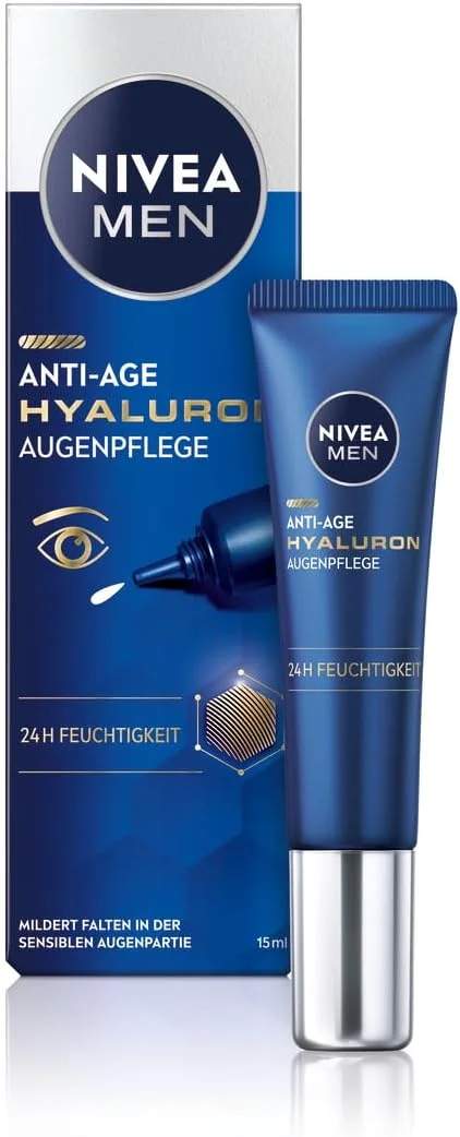 کرم دور چشم ضد پیری هیالورون مردانه نیوآ (15 میلی لیتر)، کرم دور چشم مردانه با اسید هیالورونیک، به طور محسوسی چین و چروک های عمیق و پف زیر چشم را کاهش می دهد، کرم دور چشم برای چین و چروک با 24 ساعت رطوبت
