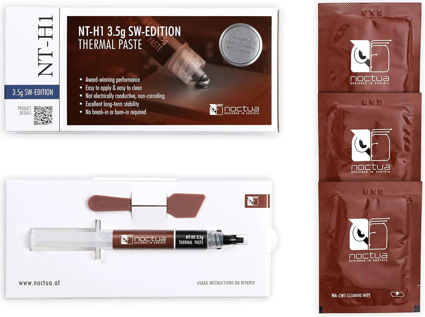 خمیر حرارتی درجه یک Noctua NT-H1، چگالی 2.49 گرم بر سانتی متر مکعب، 3.5 گرم، 1.4 میلی لیتر، نسخه SW، خاکستری | NT-H1