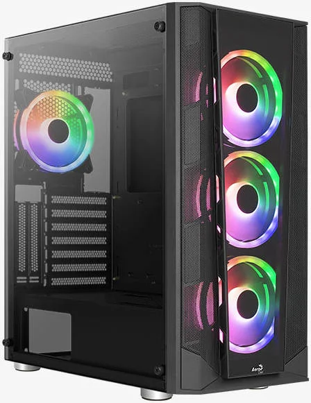 کیس مید تاور Aerocool Prism ARGB با طراحی دو محفظه ای، پنل کناری شیشه ای حرارت دیده کامل، پشتیبانی از رادیاتور تا 360 میلی متر و 8 فن، USB3.0 x 2/ USB2.0 / میکروفون، مشکی | Prism-G-BK-V3