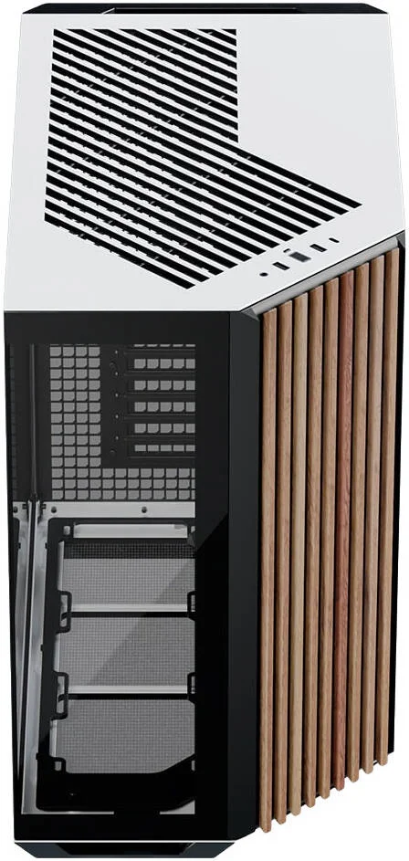 کیس کامپیوتر APNX V1 V1-W-BW-v1 ATX Mid Tower Glass Edition، پشتیبانی از رادیاتور تا 360 میلی‌متر، دارای 10 اسلات فن، بدنه SGCC، پنل جلویی چوبی، ضخامت فولاد 0.8 میلی‌متر، چوب سیاه و سفید | APCM-VI01103.M1