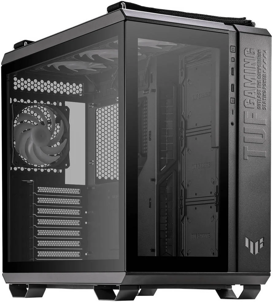 کیس کامپیوتر ایسوس TUF Gaming GT502 PLUS، شاسی دو محفظه ای، پشتیبانی از رادیاتور 360 میلی متری، تا 13 فن، هاب aRGB مجزا، طراحی کاملا ماژولار، مشکی | GT502 PLUS/BLK/TG