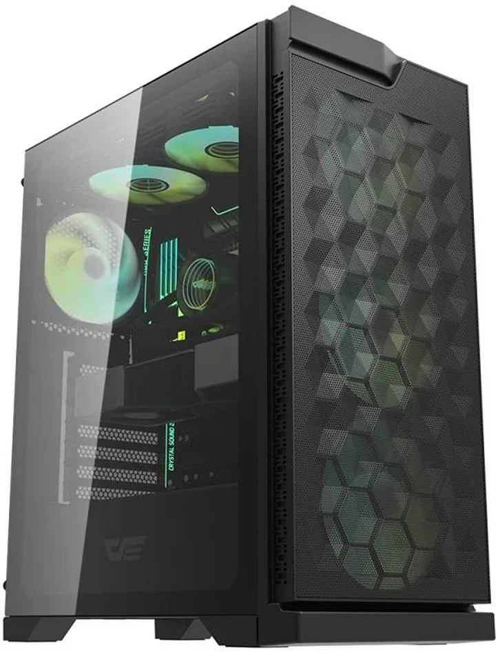 کیس کامپیوتر Darkflash DK361 ATX با 4 فن RGB، پنل جلویی مشبک شش ضلعی، پنل جانبی شیشه حرارت دیده، پشتیبانی از حداکثر 6 فن و رادیاتور 360 میلی متری، پورت USB 3.0، مشکی | DK361-B