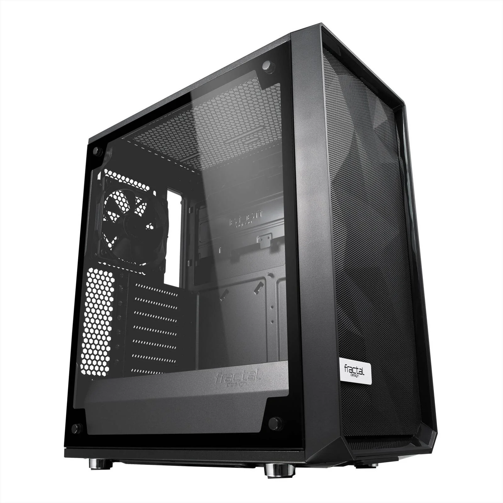 کیس کامپیوتر مید تاور Fractal Design Meshify C ATX، شامل 2 عدد فن Dynamic X2 GP-12، پشتیبانی از رادیاتور تا 360 میلی‌متر و مجموعاً 7 فن، شیشه حرارت دیده با رنگ روشن، مشکی | FD-CA-MESH-C-BKO-TGL