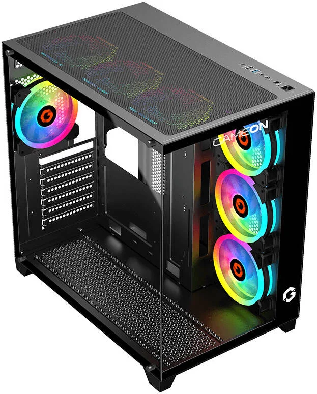 کیس گیمینگ مید تاور ATX گیم‌آن سری Emperor Midnight، پنل کناری شیشه‌ای حرارت دیده، جایگاه درایو HDD*2 و SSD*1، پشتیبانی از رادیاتور تا 360 میلی‌متر، 7 عدد فن 120 میلی‌متری ARGB+PWM از پیش نصب شده، مشکی | GO-EMPEROR-M