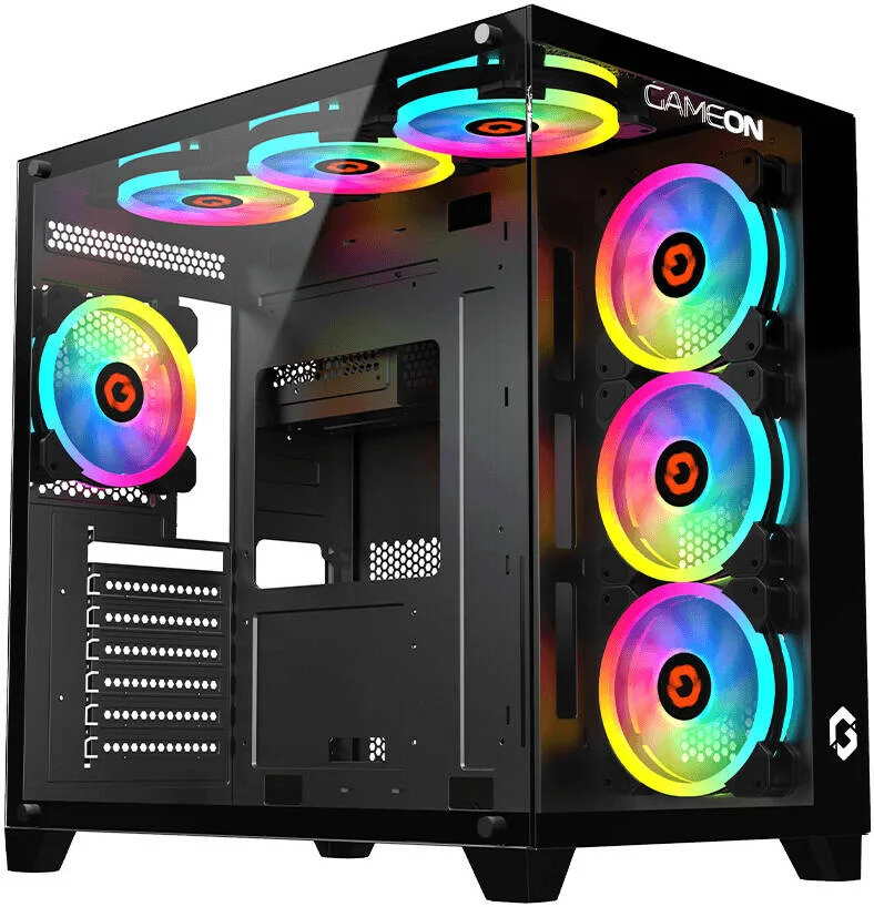 کیس گیمینگ مید تاور ATX گیم‌آن سری Emperor Midnight، پنل کناری شیشه‌ای حرارت دیده، جایگاه درایو HDD*2 و SSD*1، پشتیبانی از رادیاتور تا 360 میلی‌متر، 7 عدد فن 120 میلی‌متری ARGB+PWM از پیش نصب شده، مشکی | GO-EMPEROR-M