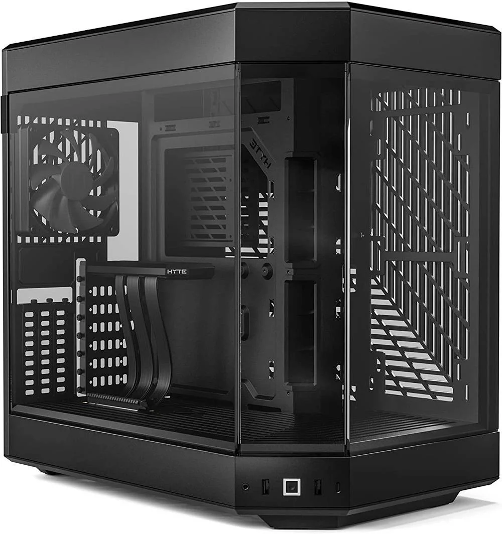 کیس کامپیوتر گیمینگ HYTE Y60 Mid-Tower ATX با طراحی مدرن و زیبا، شیشه حرارت دیده پانوراما، محفظه دوگانه، پشتیبانی از رادیاتور 360 میلی‌متری، 3 فن 120 میلی‌متری از پیش نصب شده، کابل PCIE 4.0، مشکی/مشکی | CS-HYTE-Y60-B