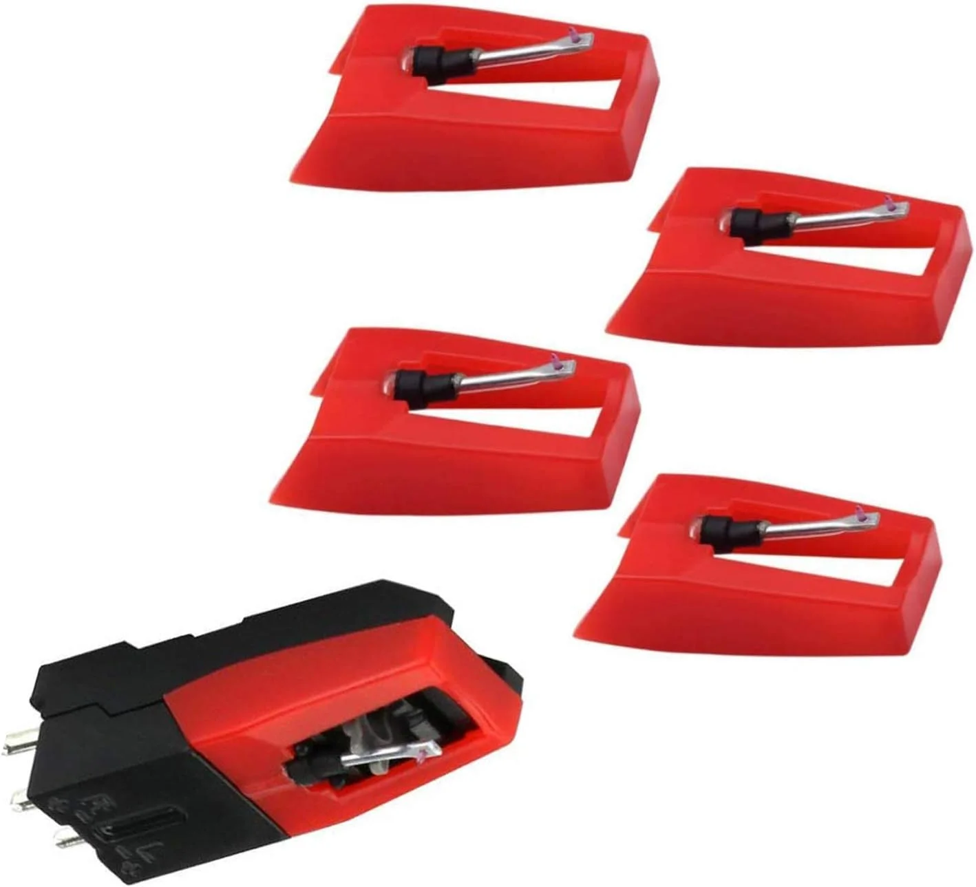 سوزن گرامافون یونیورسال، سوزن استایلوس جایگزین با نوک یاقوت سرامیکی برای گرامافون های ION Crosley Victrola Pyle و پخش کننده های صفحه وینیل LP، بسته 5 عددی (قرمز)