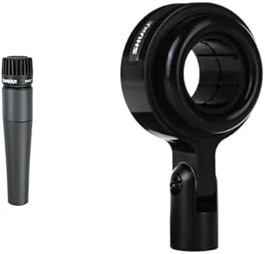 میکروفون داینامیک XLR شور SM57 Pro - میکروفون کاردیود حرفه ای برای استودیو و اجرای زنده (SM57-LC) + گیره میکروفون ضد لرزش Shure A55M