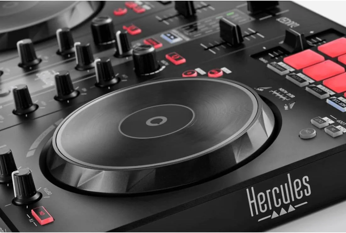 کنترلر دی‌جی هرکولس DJControl Inpulse 300 MK2 با دو دک + استند لپ‌تاپ کیپ‌درام نقره‌ای