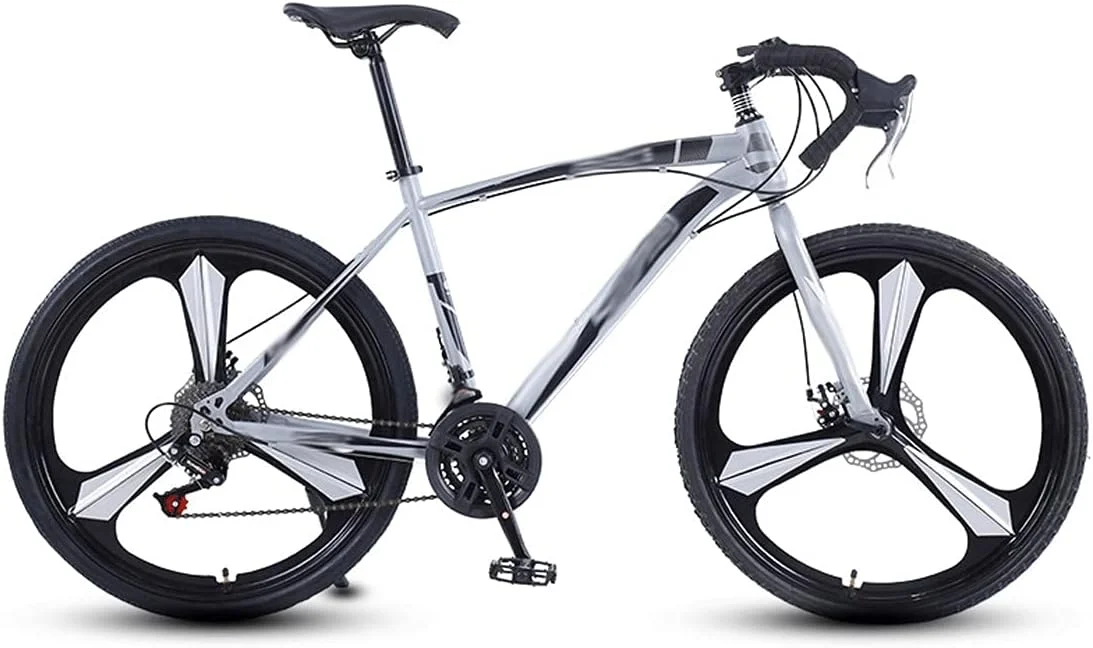 دوچرخه کورسی آلیاژ آلومینیوم 26 اینچی 24 و 27 سرعته با ترمز دیسکی دوگانه، فوق سبک مسابقه ای (خاکستری، 24)