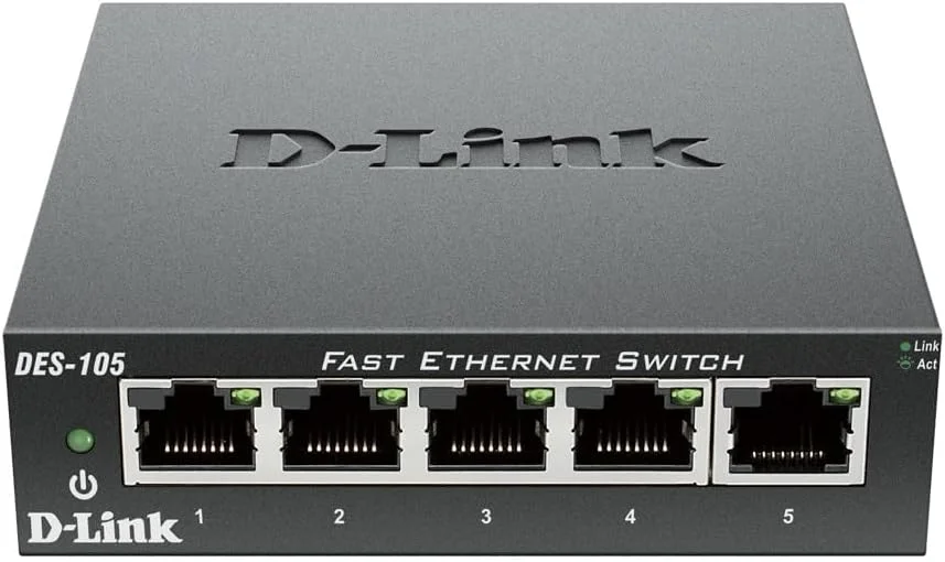 سوئیچ اترنت سریع 5 پورت D-Link DES-105 لایه 2 متال (10/100 مگابیت در ثانیه، نصب آسان Plug & Play، تنظیم خودکار MDI/MDIX، تشخیص خودکار سرعت، بدون فن)