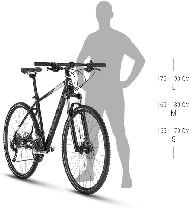 دوچرخه هیبریدی KELLYS Cliff 30 – چرخ های 700C، سیستم دنده 24 سرعته Shimano، ترمزهای V-Brakes – خاکستری و آبی – دوچرخه شهری و ترکینگ مردانه