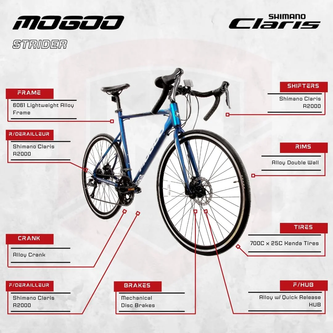 دوچرخه کورسی MOGOO STRIDER 700C، شانزده دنده Shimano Claris، ترمز دیسکی، فریم آلیاژ آلومینیوم سبک وزن، دوچرخه مسابقه ای بزرگسالان، لاستیک Kenda، ترمزهای دیسکی، دوچرخه سواری برای مردان و زنان، دوچرخه-مردانه بزرگسال - تصویر 3 دوچرخه کورسی MOGOO STRIDER 700C، شانزده دنده Shimano Claris، ترمز دیسکی، فریم آلیاژ آلومینیوم سبک وزن، دوچرخه مسابقه ای بزرگسالان، لاستیک Kenda، ترمزهای دیسکی، دوچرخه سواری برای مردان و زنان، دوچرخه-مردانه بزرگسال - تصویر 3