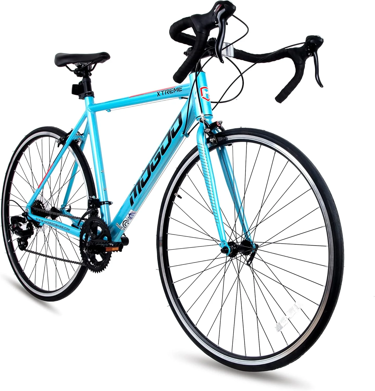 دوچرخه کورسی MOGOO Xtreme 700C، دارای 14 دنده Shimano، فریم آلیاژ آلومینیوم سبک وزن، دوچرخه مسابقه ای بزرگسالان، لاستیک Wanda، ترمزهای کالیپر، مناسب برای آقایان و بانوان