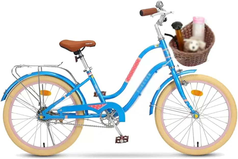 دوچرخه دانش آموزی با سبد، دوچرخه مدرسه برای دختران نوجوان، لاستیک های ضد لغزش و مقاوم در برابر سایش، ترمزهای دوبل جلو/عقب