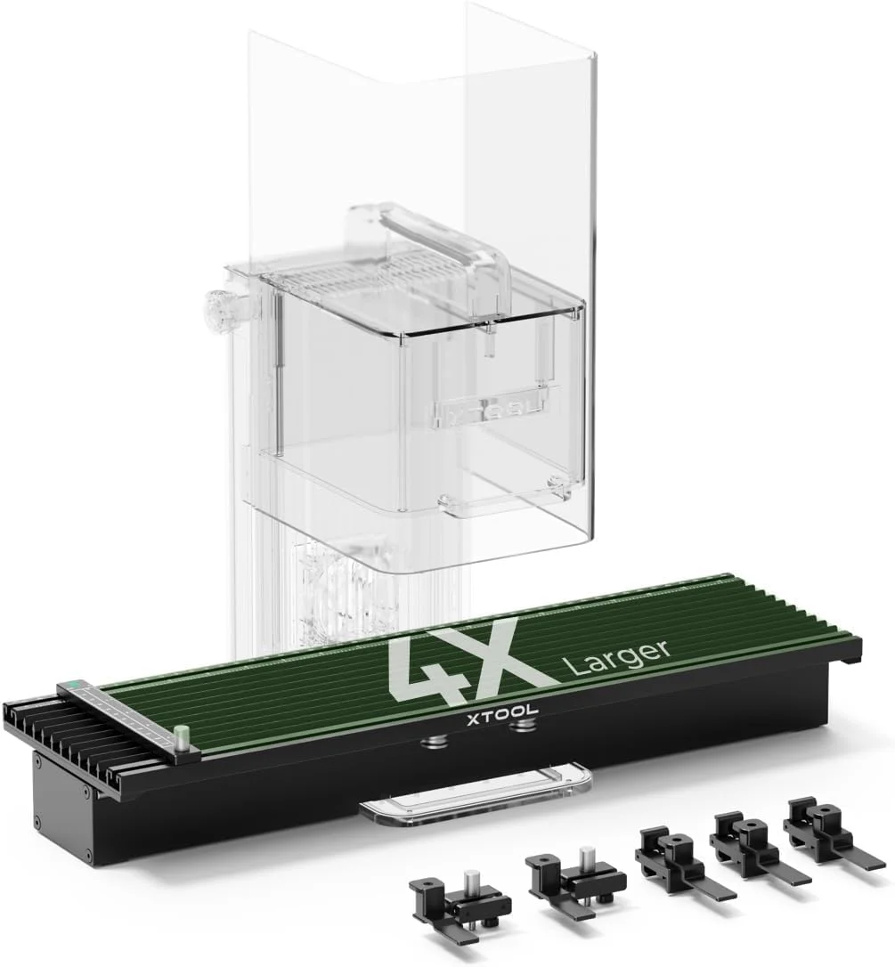 افزونه اسلاید xTool F1 (فقط برای F1)، محدوده حکاکی لیزری را تا 115 * 400 میلی متر افزایش می دهد، حکاکی و برش لیزری طولانی تر، شامل 5 گیره برای ثبات