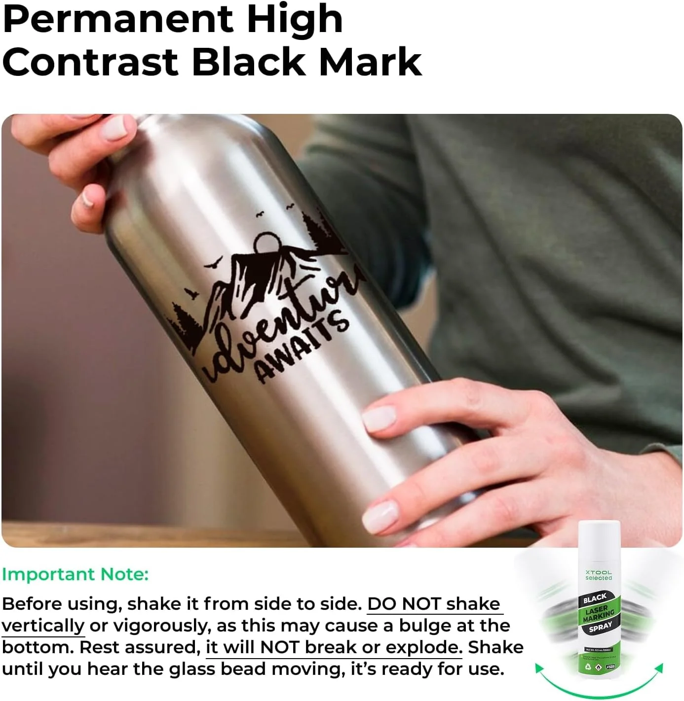 اسپری علامت گذاری لیزری مشکی xTool 2.0، 250 میلی لیتر - فرمول پیشرفته با کنتراست بالا برای حکاکی لیزری CO2، فیبر و دیود - نسخه جدید و بهبود یافته