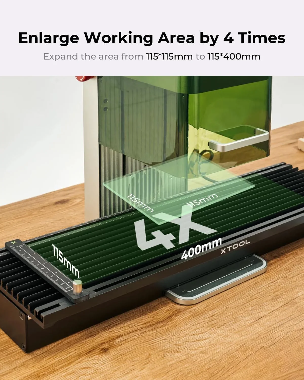 افزونه اسلاید xTool F1 (فقط برای F1)، محدوده حکاکی لیزری را تا 115 * 400 میلی متر افزایش می دهد، حکاکی و برش لیزری طولانی تر، شامل 5 گیره برای ثبات