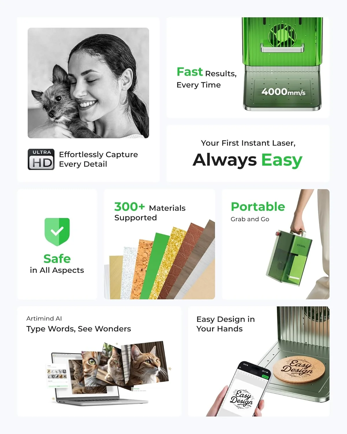 دستگاه حکاکی لیزری xTool F1 Lite، دستگاه حکاکی لیزری قابل حمل با سرعت رعد و برق 4000 میلی متر بر ثانیه، دستگاه حکاکی لیزری Ultra HD برای چوب، چرم، اکریلیک، شیشه و موارد دیگر