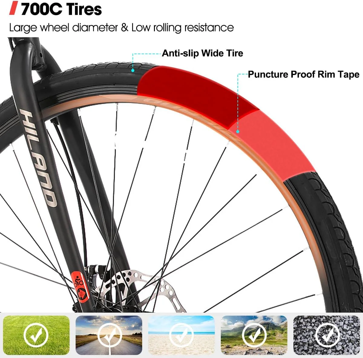 دوچرخه هیبریدی جادهای HH HILAND سایز 700C، دوچرخه شهری با 21 دنده و ترمز دیسکی، مناسب آقایان، بانوان و بزرگسالان، دوچرخه راحت دوچرخه هیبریدی جادهای HH HILAND سایز 700C، دوچرخه شهری با 21 دنده و ترمز دیسکی، مناسب آقایان، بانوان و بزرگسالان، دوچرخه راحت