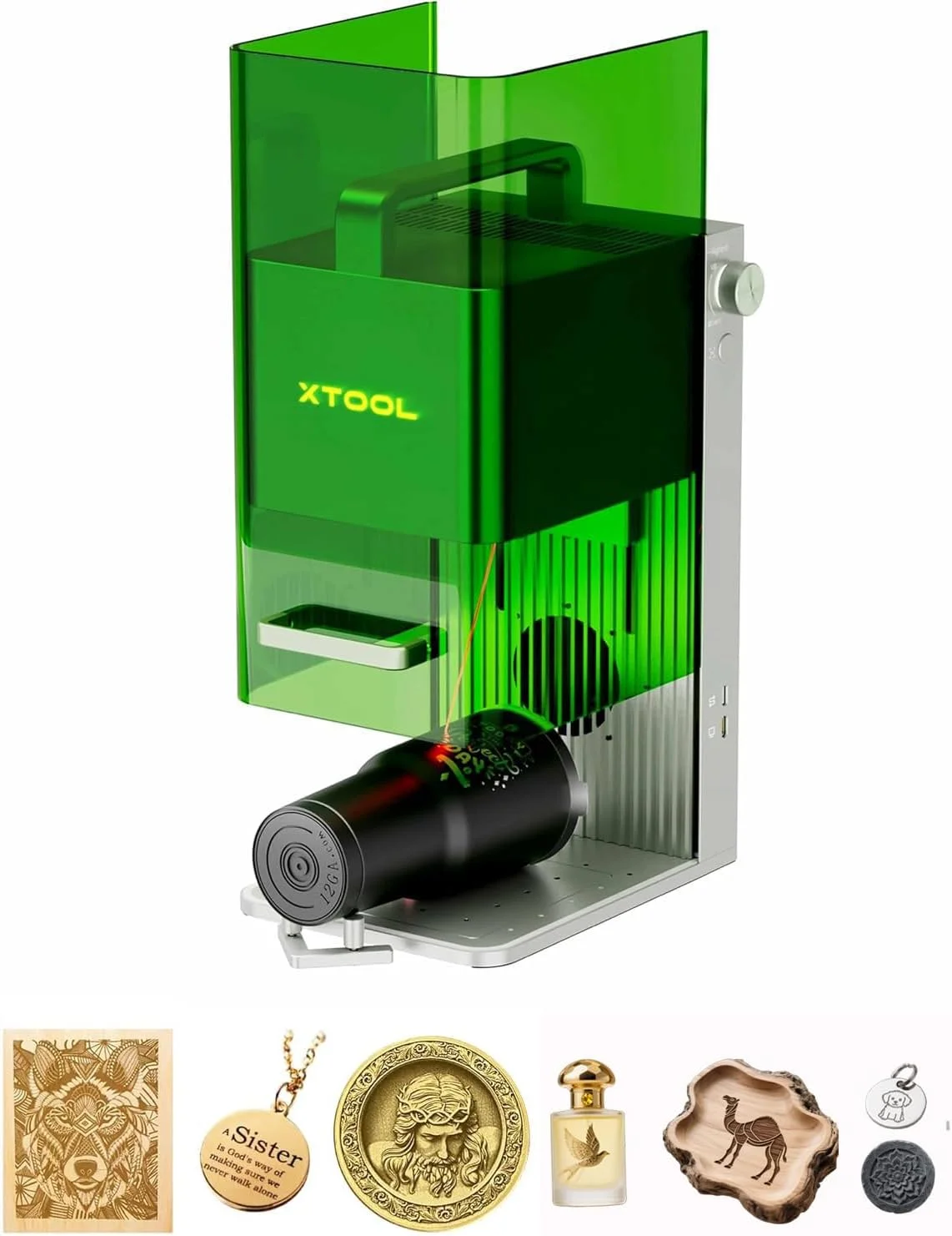 دستگاه حکاکی لیزری دوگانه xTool F1 2-در-1، دستگاه حکاکی لیزری قابل حمل با سرعت رعد و برق، دستگاه حکاکی لیزری فیبر فوق العاده HD برای جواهرات، فلز، چوب، چرم