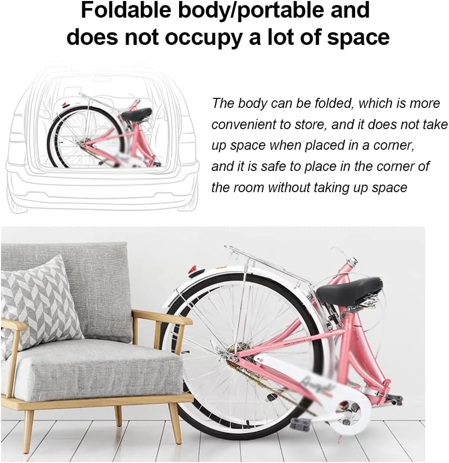 دوچرخه هیبریدی تاشو سبک وزن، دوچرخه زنجیری پدالی زنانه برای کار، 24 اینچ، مناسب برای افراد 150-185 سانتی متر دوچرخه هیبریدی تاشو سبک وزن، دوچرخه زنجیری پدالی زنانه برای کار، 24 اینچ، مناسب برای افراد 150-185 سانتی متر