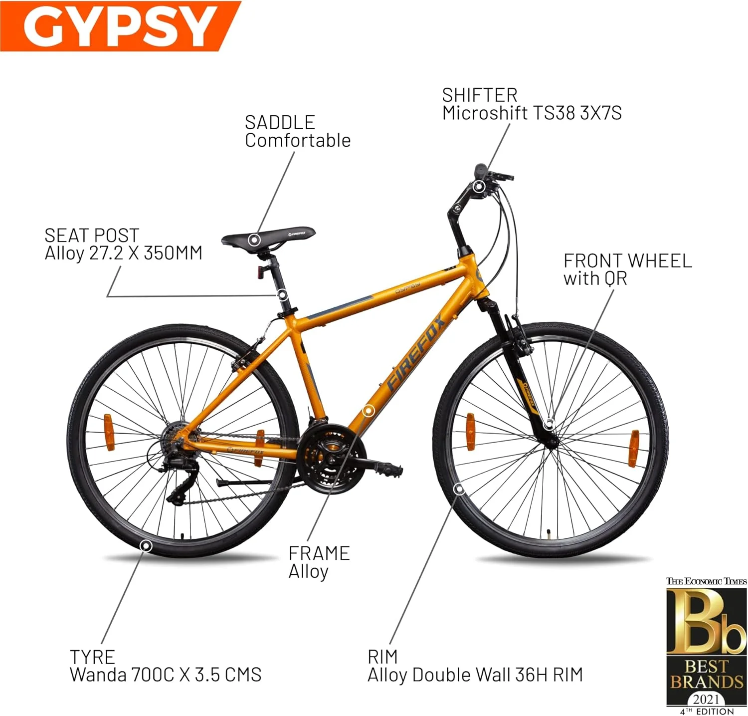 دوچرخه فایرفاکس مدل Gypsy V 21S سایز 700C رنگ خردلی/مشکی سایز 19.5
