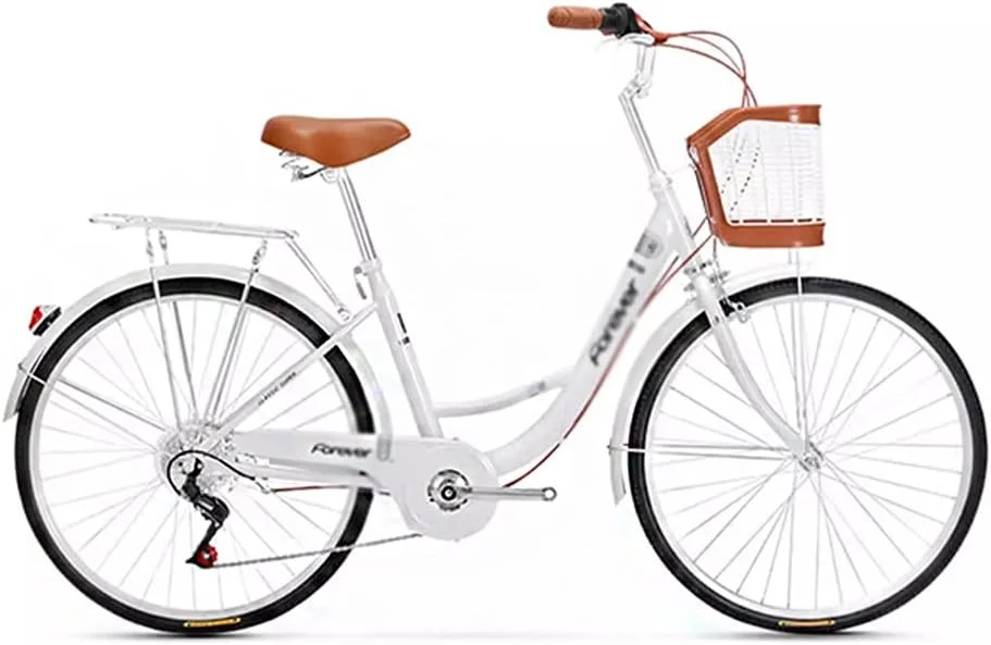 دوچرخه هیبریدی بزرگسال، دوچرخه زنجیری پدالی به سبک قدیمی، 7 دنده، دارای باربند عقب، مناسب کار/رفت و آمد/خرید