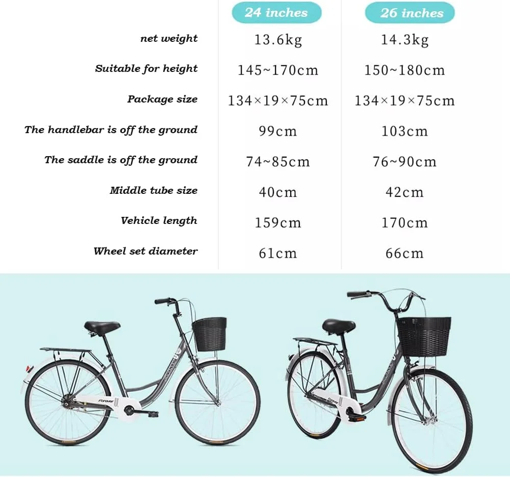 دوچرخه شهری تک سرعته با سبد بافت بزرگ دوچرخه شهری تک سرعته با سبد بافت بزرگ