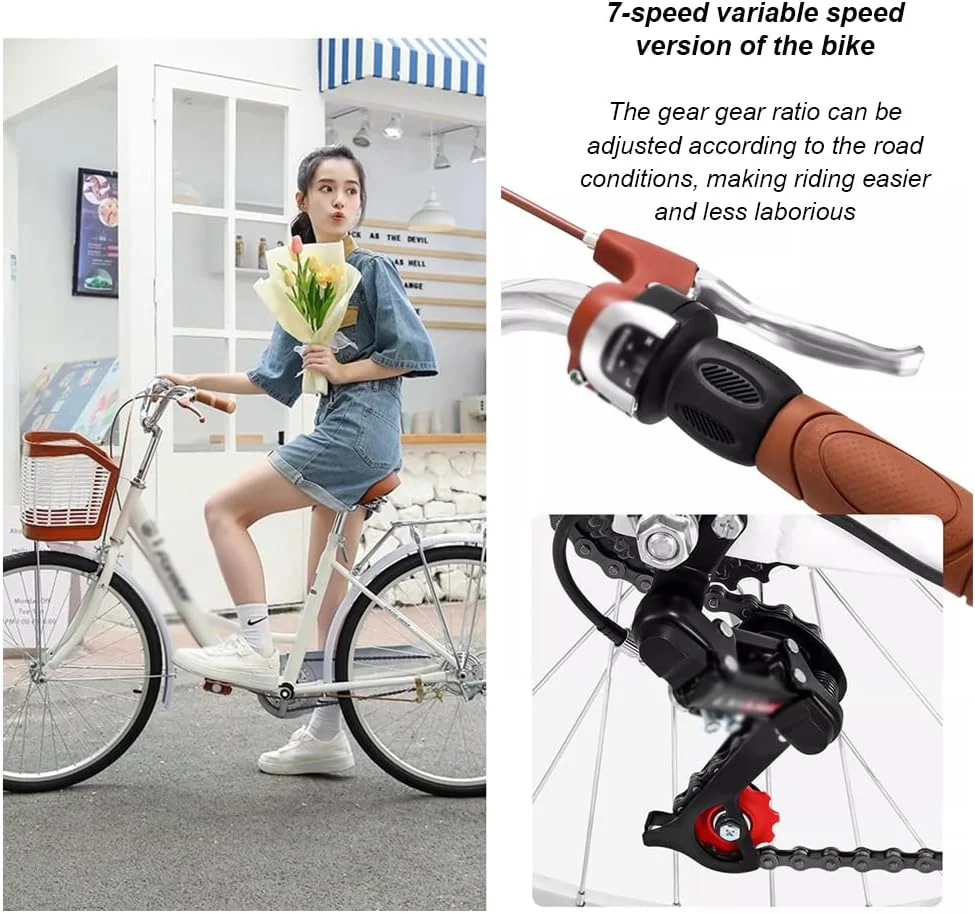 دوچرخه هیبریدی بزرگسال، دوچرخه زنجیری پدالی به سبک قدیمی، 7 دنده، دارای باربند عقب، مناسب کار/رفت و آمد/خرید دوچرخه هیبریدی بزرگسال، دوچرخه زنجیری پدالی به سبک قدیمی، 7 دنده، دارای باربند عقب، مناسب کار/رفت و آمد/خرید