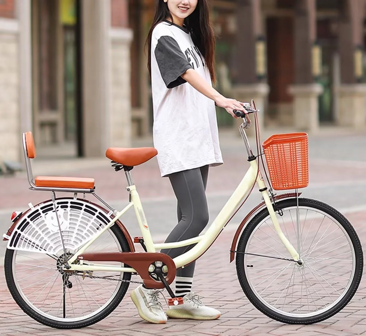 دوچرخه های سبک وزن شهری برای مردان، زنان و نوجوانان، دوچرخه با فریم کوتاه، ترمزهای دوگانه، دوچرخه دو نفره، صندلی اسفنجی عقب با پشتی و توری محافظ پا