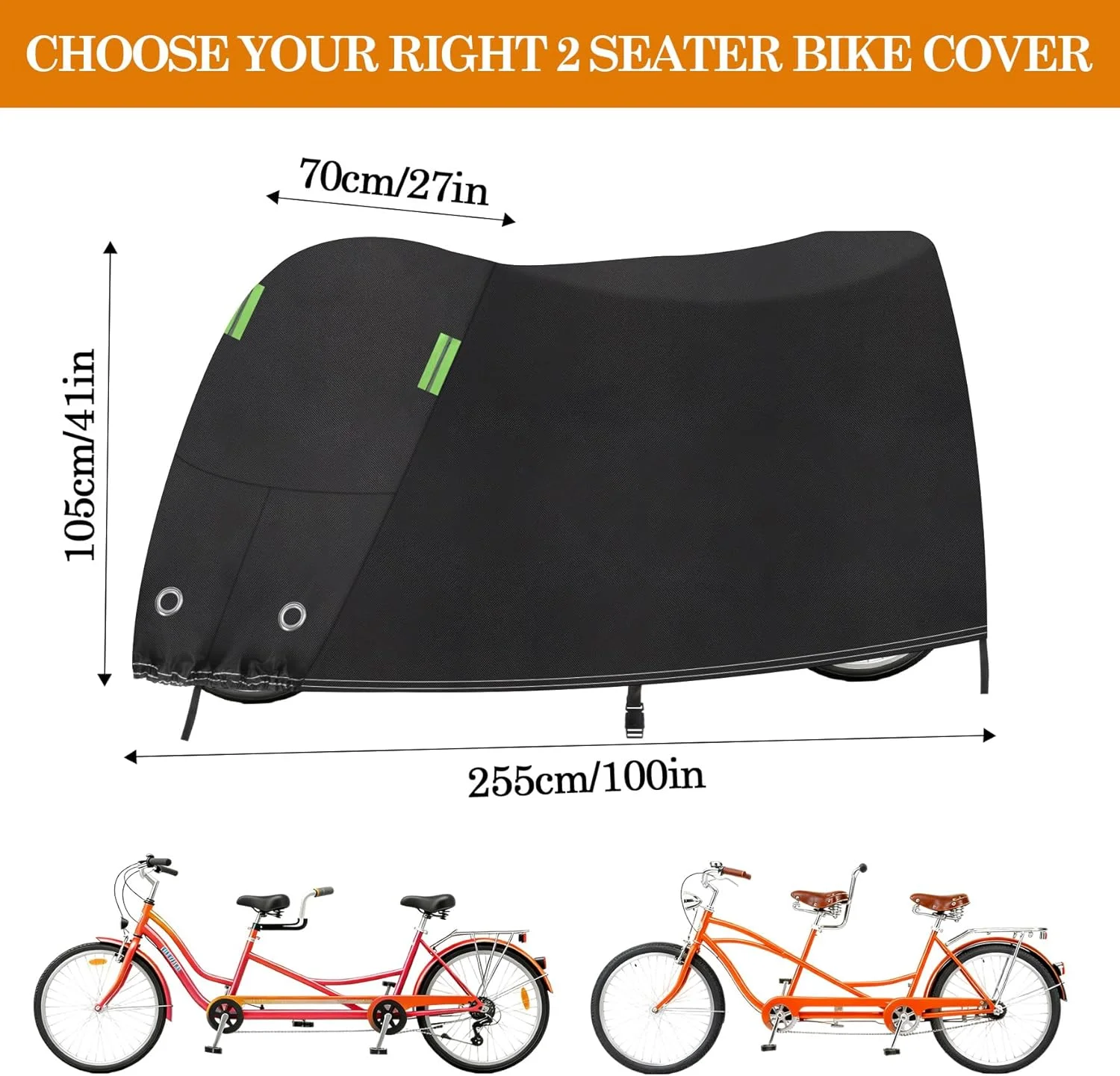 روکش دوچرخه دو نفره Klmnop، روکش ضد آب و بلند برای نگهداری دوچرخه در فضای باز، پارچه آکسفورد سنگین وزن محافظ در برابر آفتاب، باران و برف برای دوچرخه های شهری، برقی و کوهستانی (مشکی)