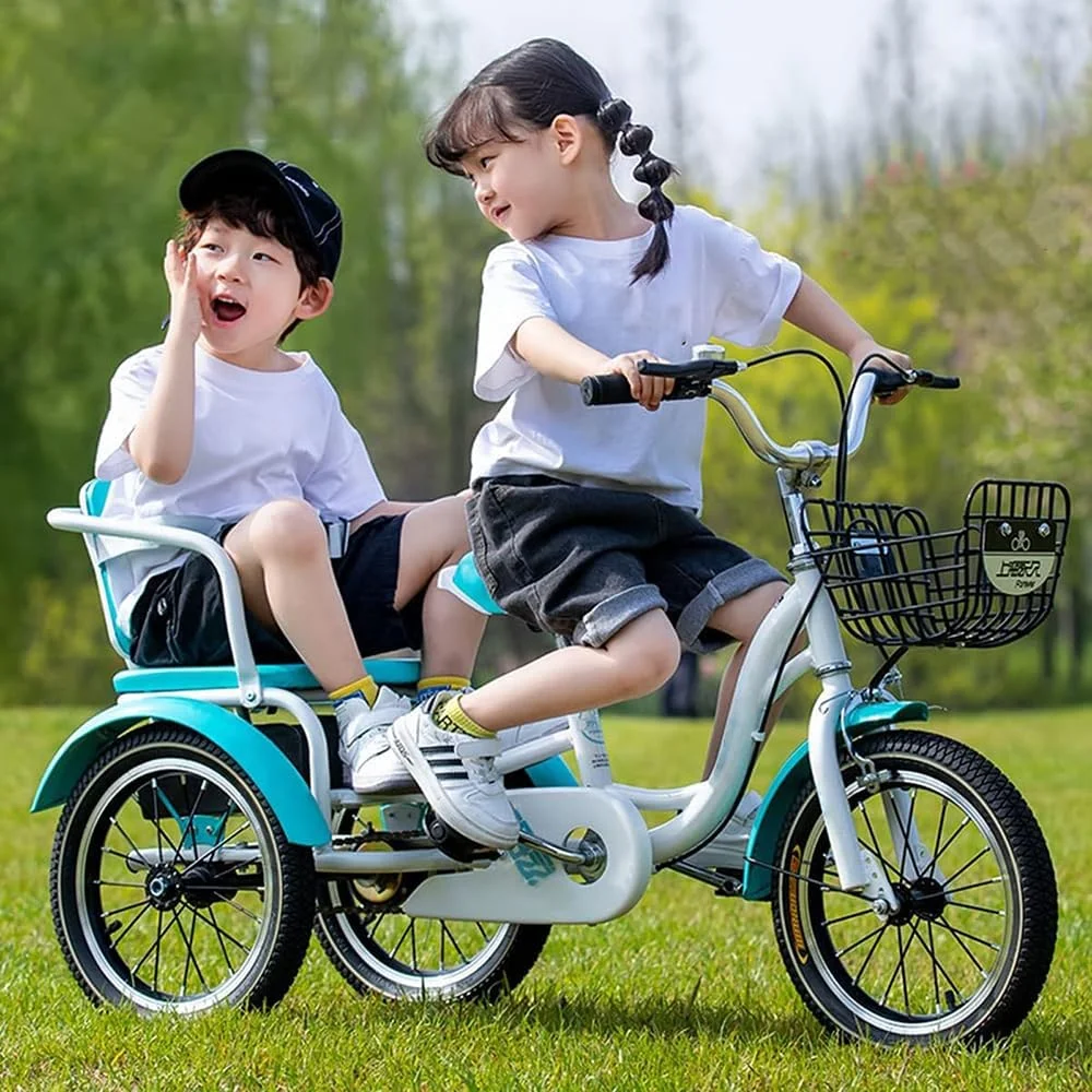 سه چرخه پدالی کودک با چرخ بادی، دوچرخه تاندم، محفظه نگهداری مخفی صندلی، سه چرخه کروزری، قابل تنظیم ارتفاع و مناسب حمل کودکان