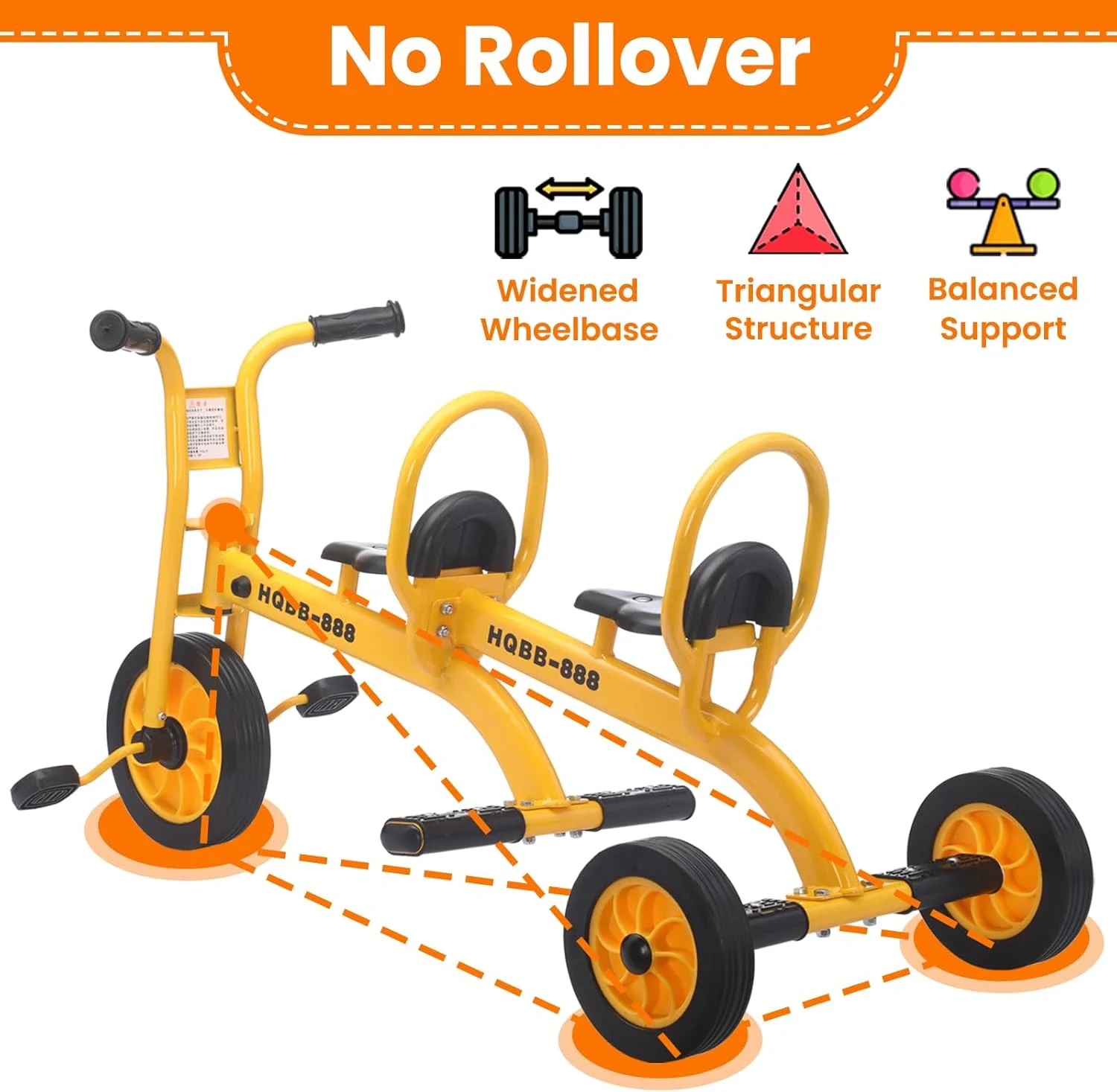 سه چرخه کودکانه برای سنین 3 تا 8 سال، سه چرخه دو نفره کودک، دوچرخه تاندم مهد کودک در فضای باز با لاستیک های لاستیکی بدون هوا، دو صندلی و پدال های ضد لغزش، هدیه برای پسران و دختران