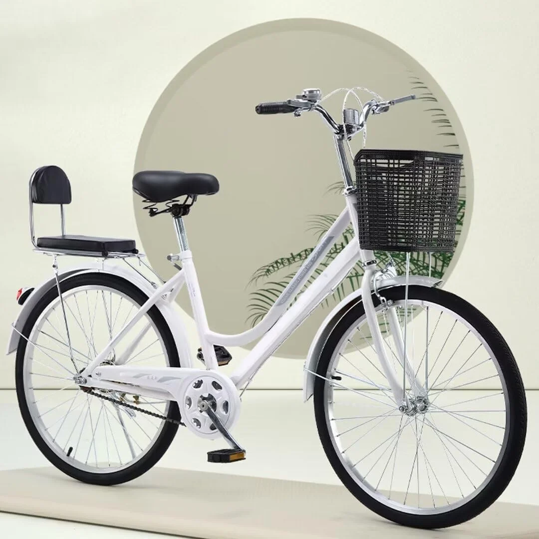 دوچرخه شهری کلاسیک، دوچرخه رفت و آمد 24 اینچی برای مردان و زنان، دوچرخه حرکتی بزرگسالان، فریم با پله کوتاه، ترمز دوگانه، دوچرخه پشت سر هم، صندلی اسفنجی عقب با پشتی