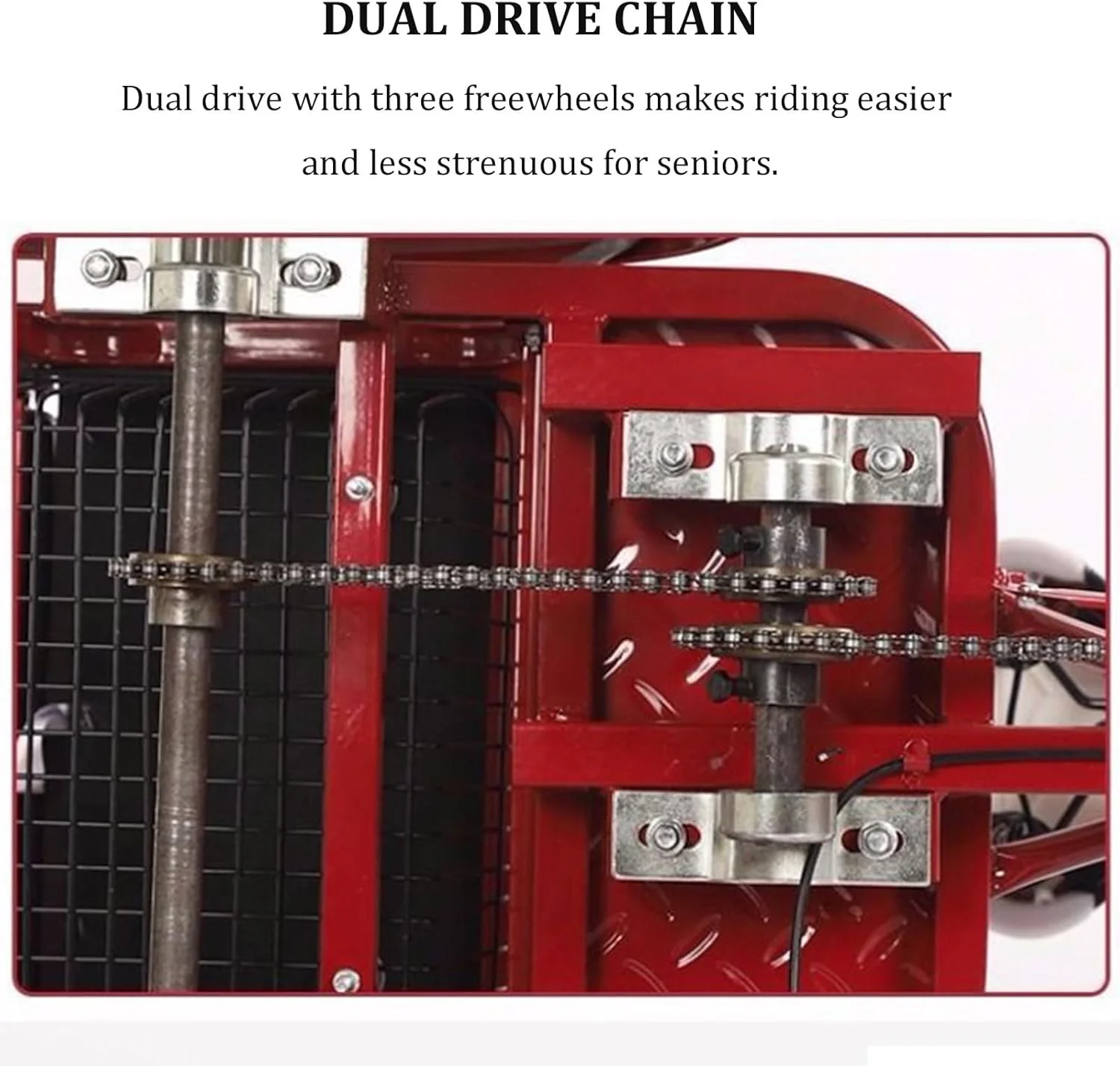 سه چرخه بزرگسال، دوچرخه 3 چرخ 20 اینچی برای بزرگسالان، زنجیر دوبل، ترمز دوبل، دوچرخه تاندم دونفره/والد-فرزند با سبد صندلی عقب برای تفریح، خرید و پیک نیک