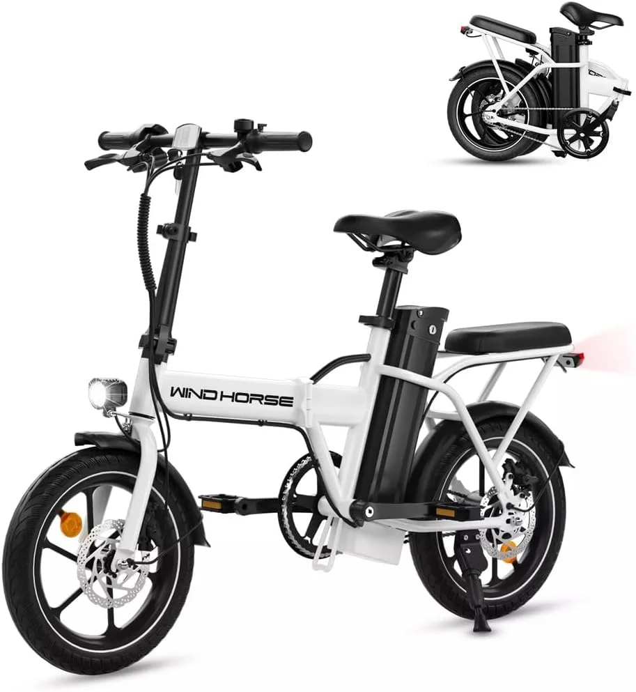 دوچرخه برقی تاشو WINDHORSE W2A با موتور پرسرعت 350 وات، باتری 36 ولت 8 آمپر ساعت، سرعت 35 کیلومتر بر ساعت، برد 30 کیلومتر، ترمزهای دیسکی دوبل، فریم آلیاژ کربن و لاستیک های 16 اینچی