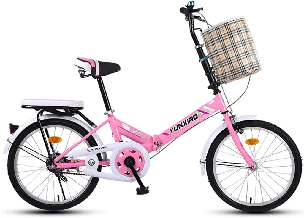 دوچرخه تاشو 20 اینچی مردانه و زنانه، دوچرخه تاشو سبک وزن بزرگسالان، ترمز دیسکی دوبل قابل حمل (رنگ: صورتی)