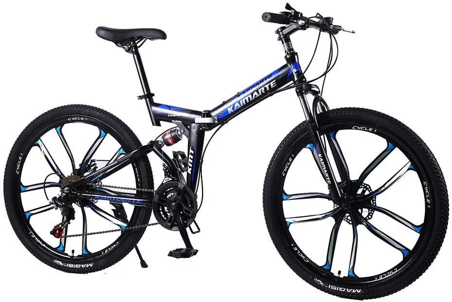 دوچرخه کوهستانی تاشو، 21/24/27 سرعته با فریم فولادی ضخیم شده و سیستم تعلیق دوبل، ایده آل برای تردد در شهر (رنگ: 26 اینچ، سایز: 27 دنده)