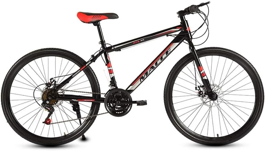 دوچرخه کوهستان، 21 دنده، پره ای، سایز 24/26 اینچ، فولاد کربنی، لاستیک های پهن مردانه، دوچرخه کوهستان با سیستم تعلیق جلو و صندلی قابل تنظیم (سایز: L)